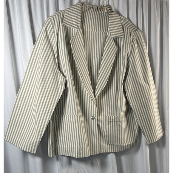 One Button Striped Linen Blend Blazer, Taupe & Ivory, Sz: 22W, 82-28 - Picture 2 of 11